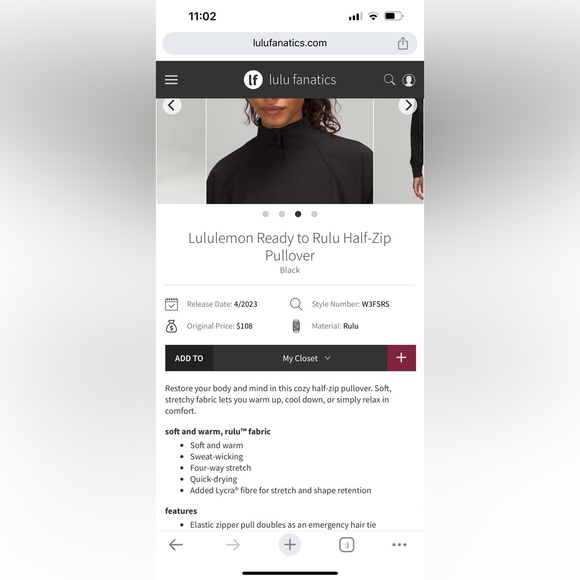 Lululemon ready to rulu 1/2 zip black size 6 - Picture 2 of 5